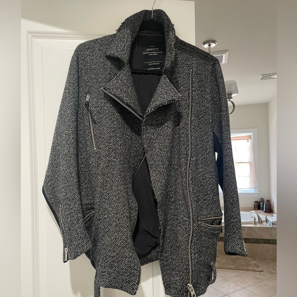GUC All Saint wool tweed moto coat size 8